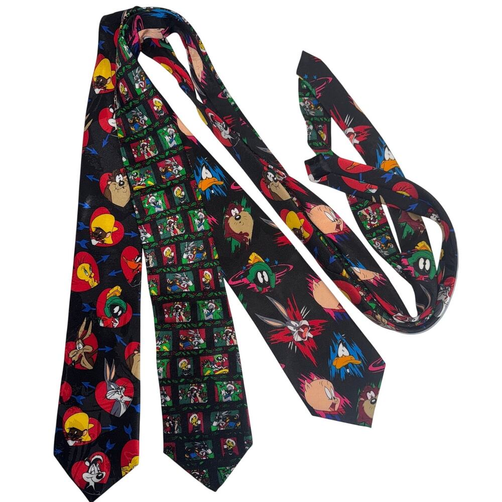 Vintage 90s Looney Tunes Mens Neck Tie Lot Bundle Novelty Work Office Teacher